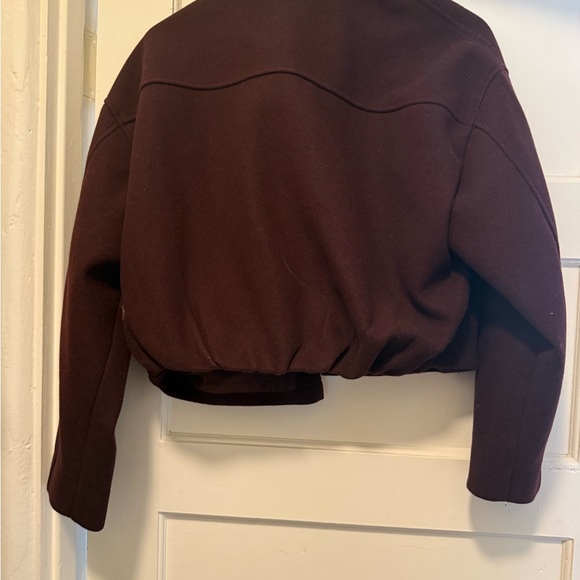 Zara Gold-Button Round-Neck Jacket in Deep Burgundy - Picture 6 of 6